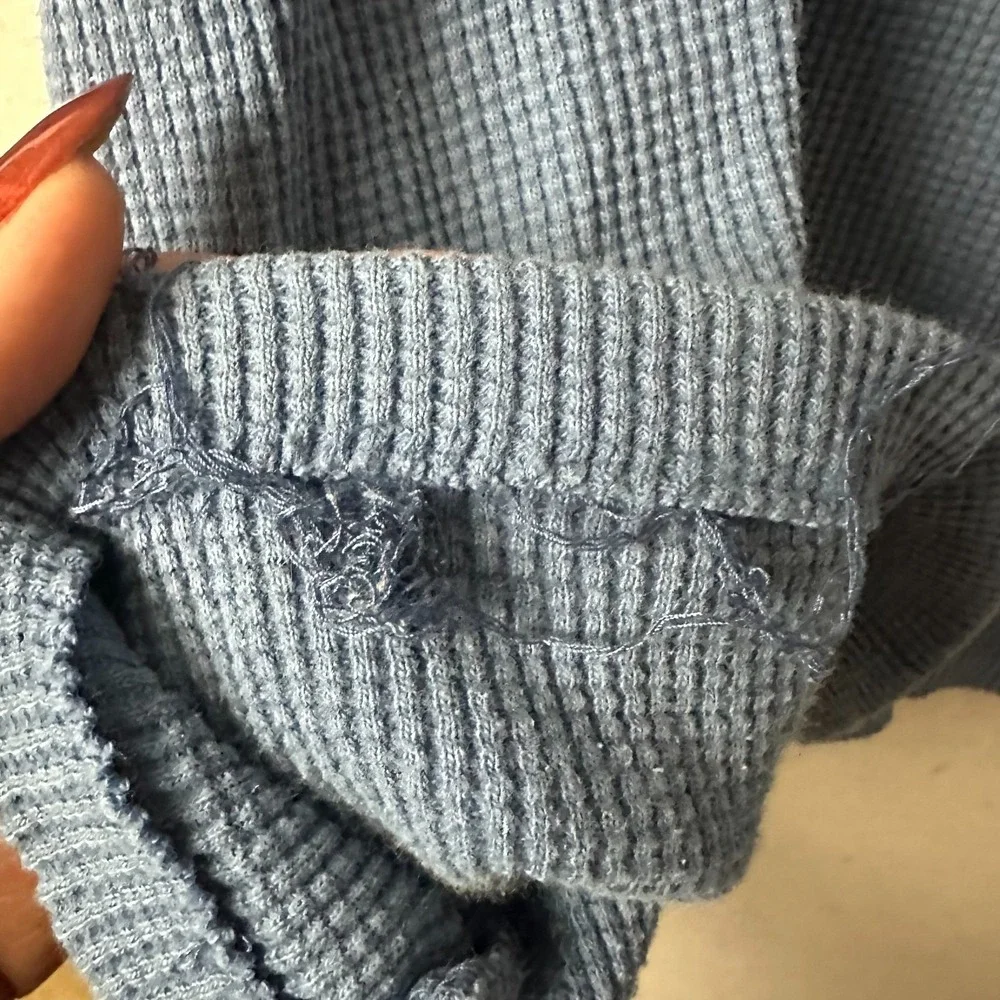 Vintage Levis Mens XL Blue Waffle Knit Thermal‎ Hoodie Long Sleeve Cotton Shirt